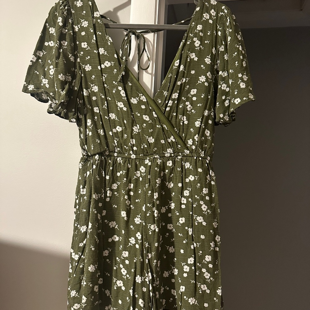 Green Floral Wrap Romper